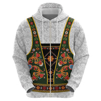 Norwegian Female Bunad Zip Hoodie with Rosemaling Folk Art Green Color - Wonder Print Shop