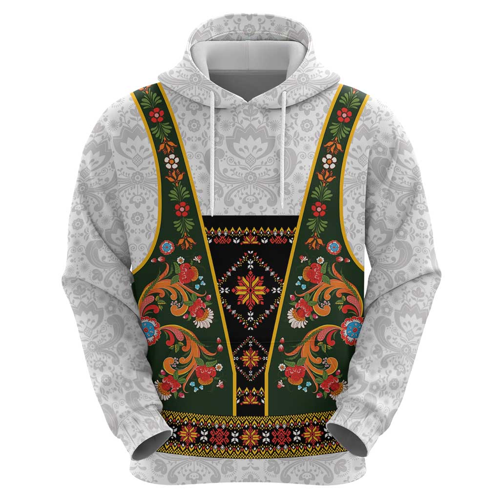 Norwegian Female Bunad Zip Hoodie with Rosemaling Folk Art Green Color - Wonder Print Shop