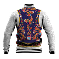Norwegian Female Bunad Baseball Jacket with Rosemaling Folk Art Navy Color - Wonder Print Shop