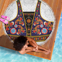 Norwegian Female Bunad Beach Blanket with Rosemaling Folk Art Navy Color - Wonder Print Shop