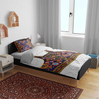 Norwegian Female Bunad Bedding Set with Rosemaling Folk Art Navy Color - Wonder Print Shop