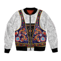 Norwegian Female Bunad Bomber Jacket with Rosemaling Folk Art Navy Color - Wonder Print Shop