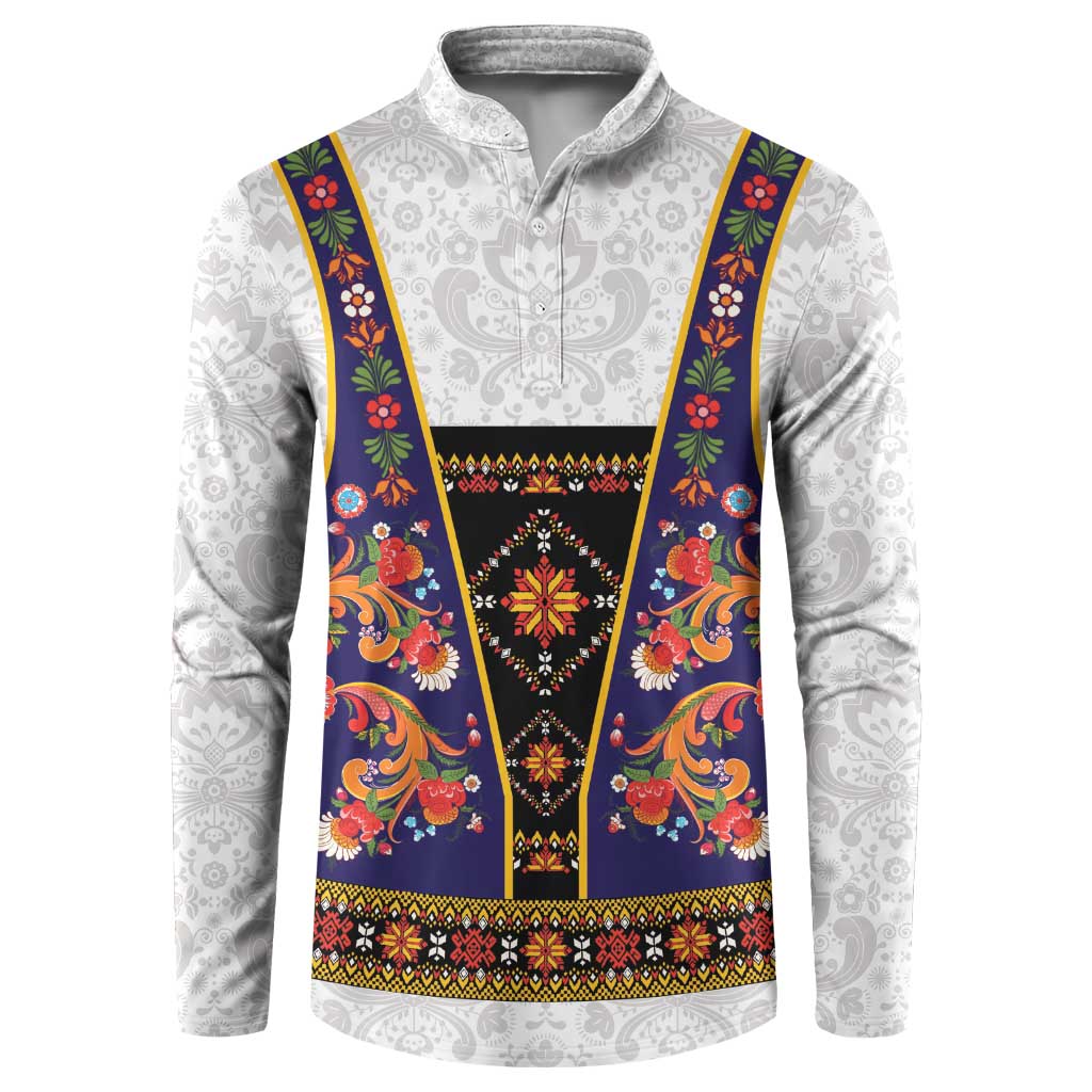 Norwegian Female Bunad Button Sweatshirt with Rosemaling Folk Art Navy Color - Wonder Print Shop