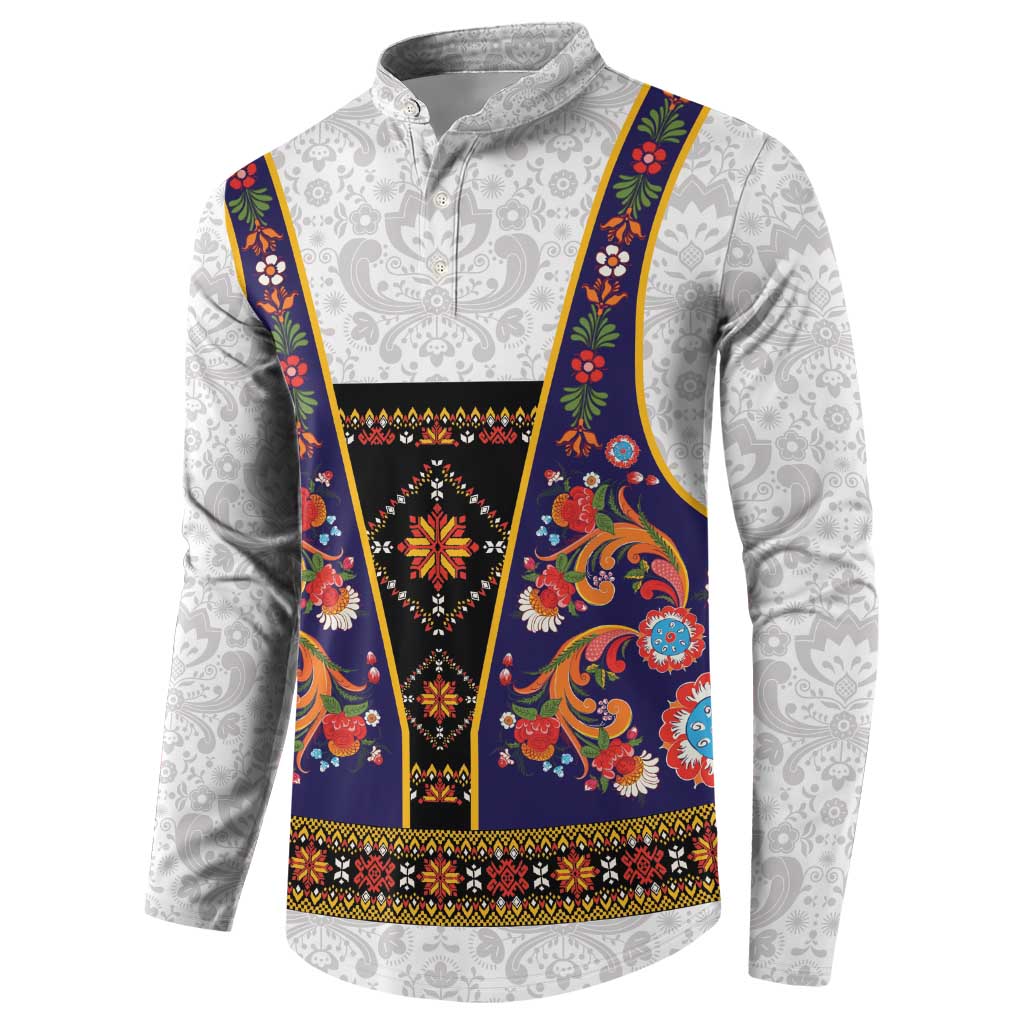 Norwegian Female Bunad Button Sweatshirt with Rosemaling Folk Art Navy Color - Wonder Print Shop