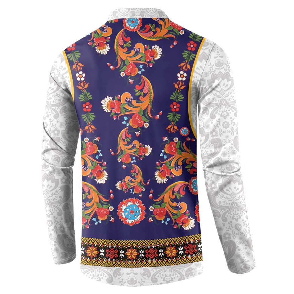 Norwegian Female Bunad Button Sweatshirt with Rosemaling Folk Art Navy Color - Wonder Print Shop