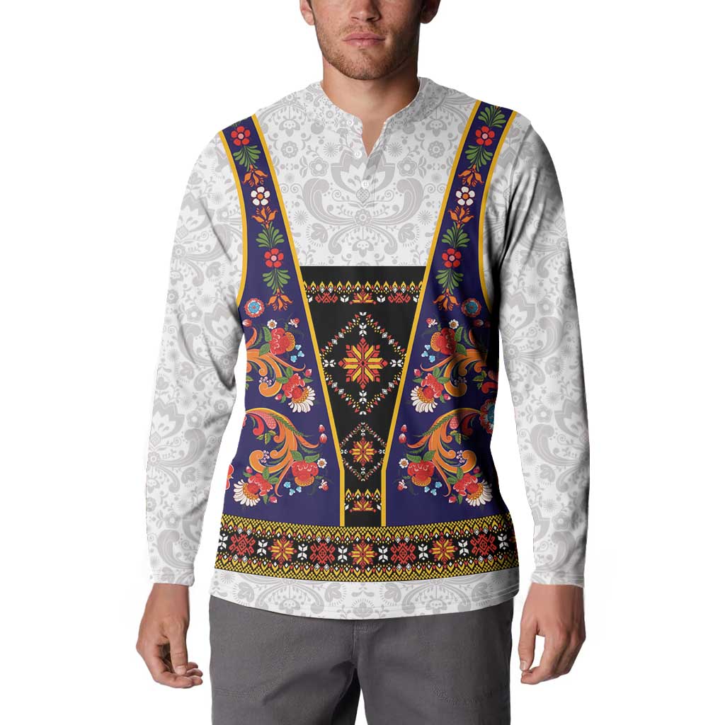 Norwegian Female Bunad Button Sweatshirt with Rosemaling Folk Art Navy Color - Wonder Print Shop