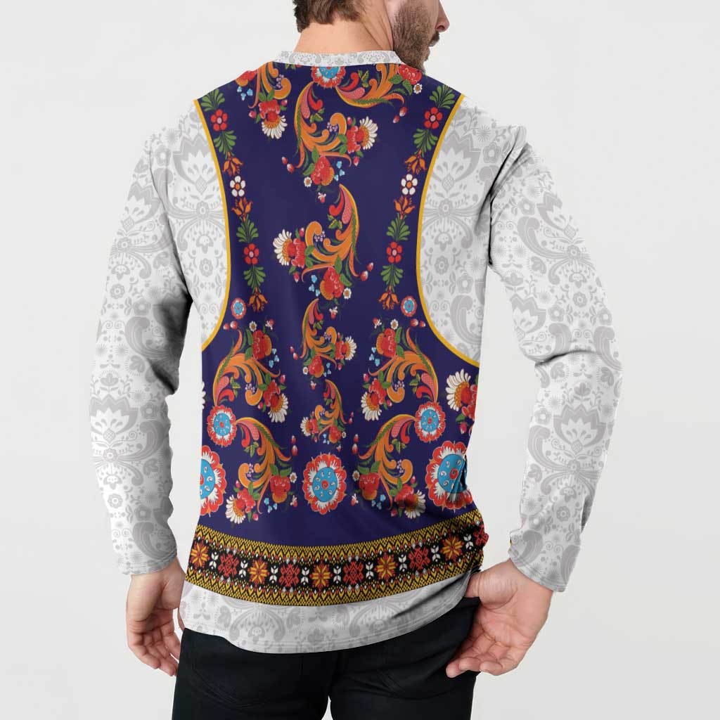 Norwegian Female Bunad Button Sweatshirt with Rosemaling Folk Art Navy Color - Wonder Print Shop