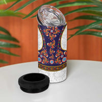 Norwegian Female Bunad 4 in 1 Can Cooler Tumbler with Rosemaling Folk Art Navy Color - Wonder Print Shop