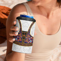 Norwegian Female Bunad 4 in 1 Can Cooler Tumbler with Rosemaling Folk Art Navy Color - Wonder Print Shop