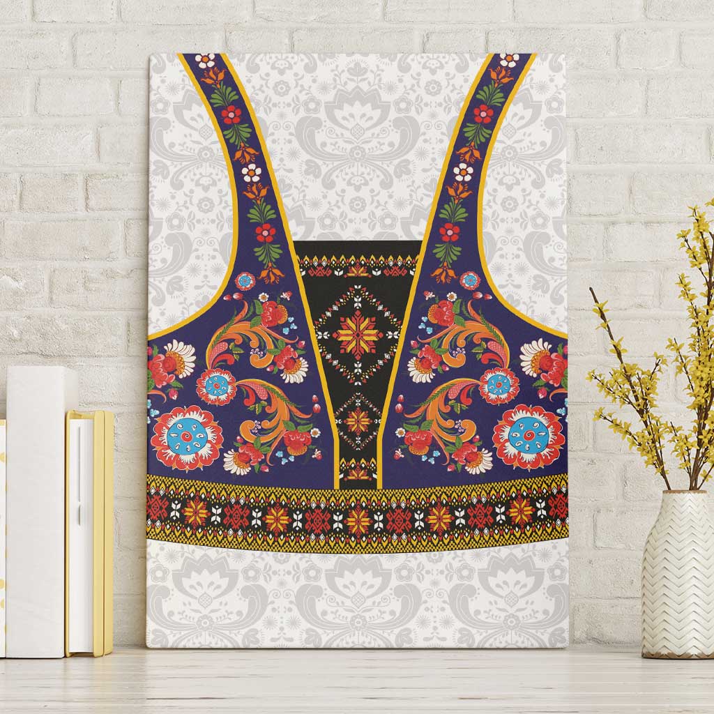 Norwegian Female Bunad Canvas Wall Art with Rosemaling Folk Art Navy Color - Wonder Print Shop