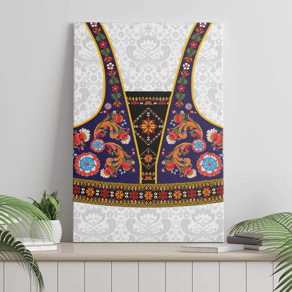Norwegian Female Bunad Canvas Wall Art with Rosemaling Folk Art Navy Color - Wonder Print Shop