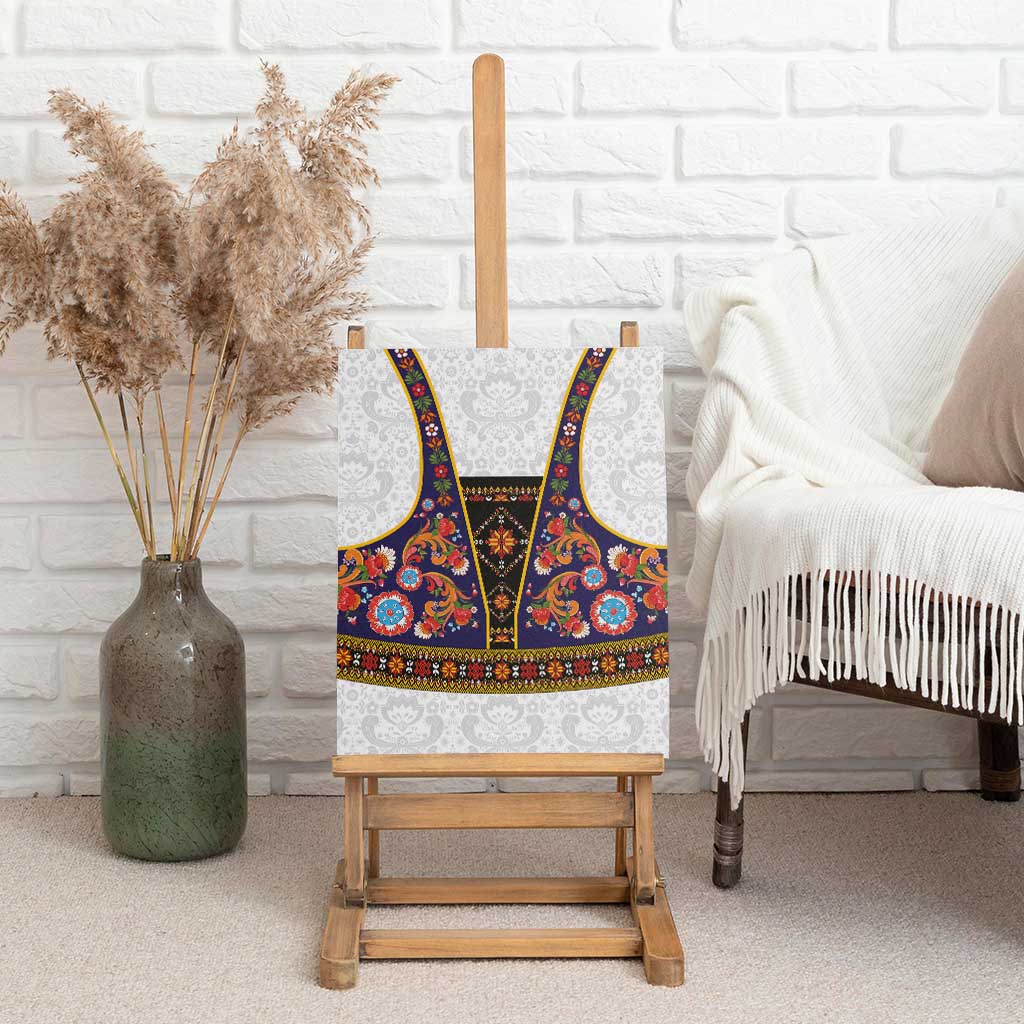 Norwegian Female Bunad Canvas Wall Art with Rosemaling Folk Art Navy Color - Wonder Print Shop