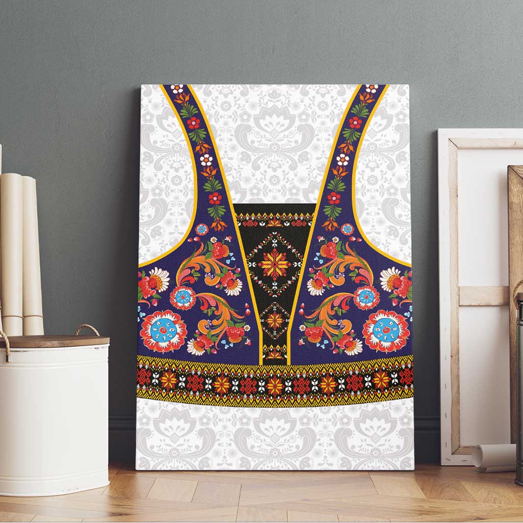Norwegian Female Bunad Canvas Wall Art with Rosemaling Folk Art Navy Color - Wonder Print Shop