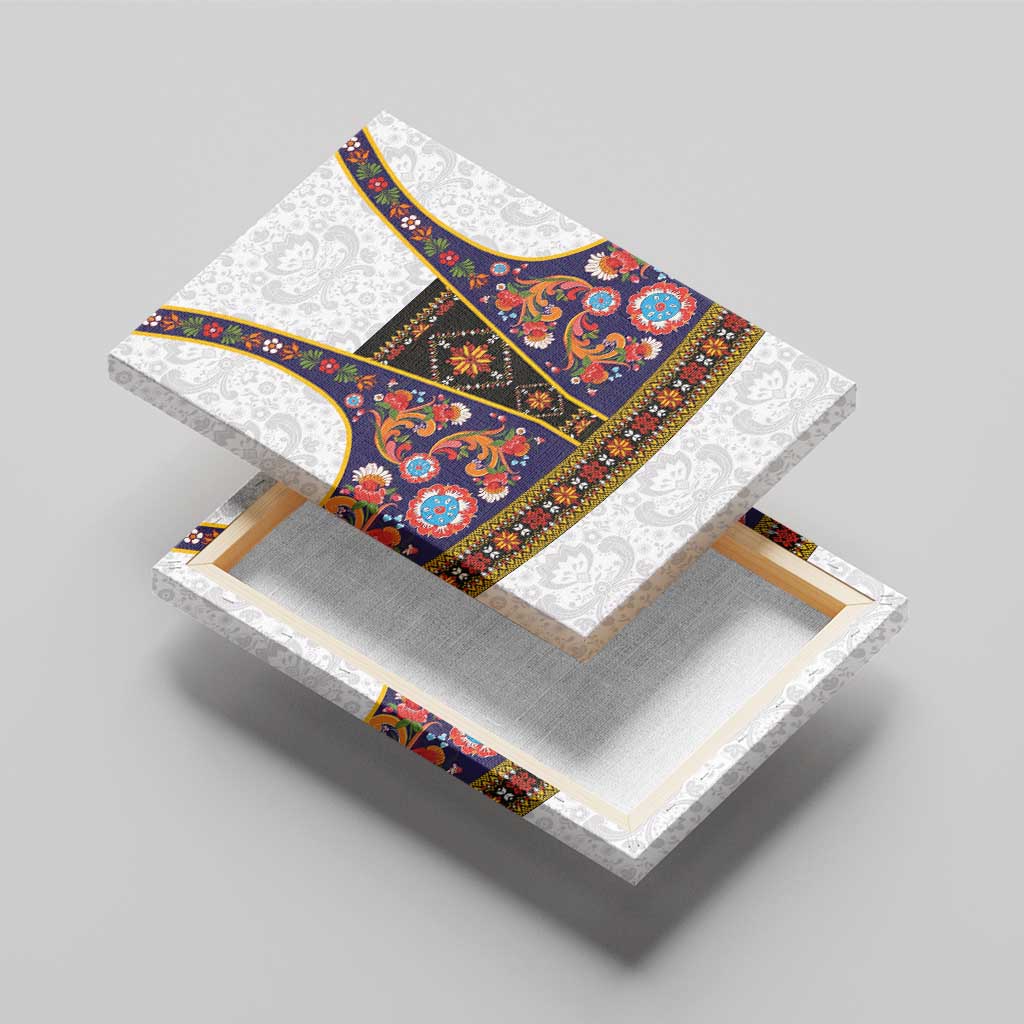 Norwegian Female Bunad Canvas Wall Art with Rosemaling Folk Art Navy Color - Wonder Print Shop