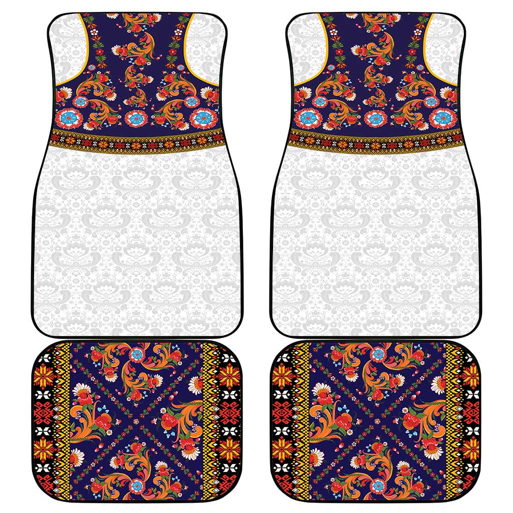 Norwegian Female Bunad Car Mats with Rosemaling Folk Art Navy Color - Wonder Print Shop