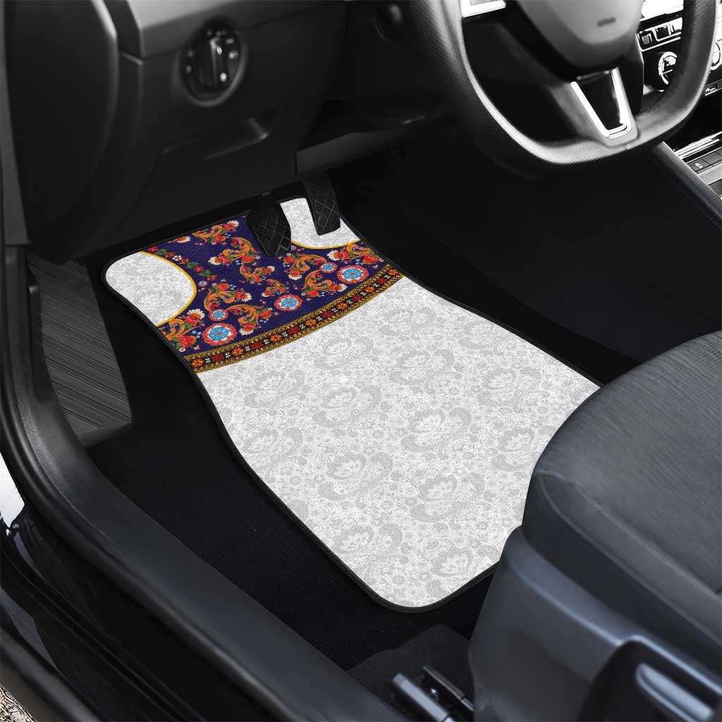 Norwegian Female Bunad Car Mats with Rosemaling Folk Art Navy Color - Wonder Print Shop