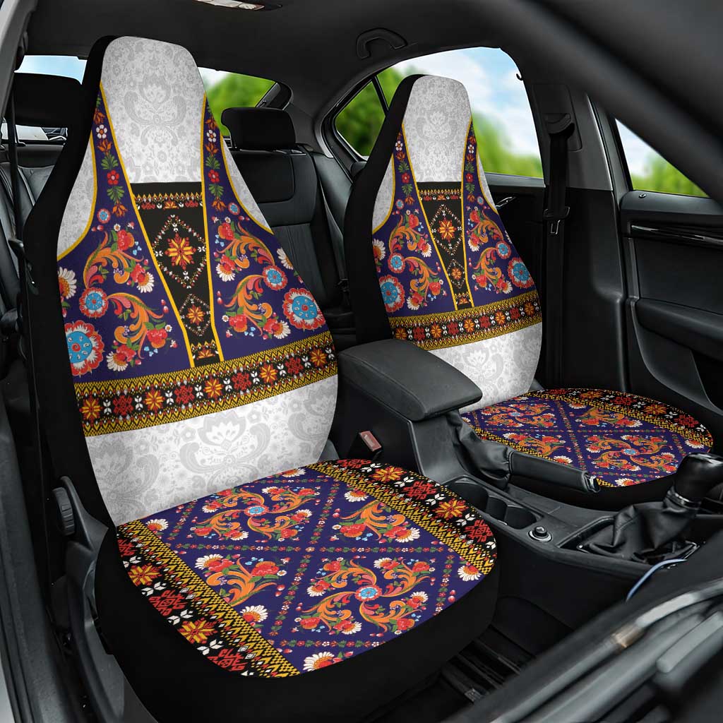 Norwegian Female Bunad Car Seat Cover with Rosemaling Folk Art Navy Color - Wonder Print Shop