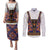 Norwegian Female Bunad Couples Matching Puletasi and Long Sleeve Button Shirt with Rosemaling Folk Art Navy Color - Wonder Print Shop