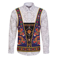 Norwegian Female Bunad Family Matching Long Sleeve Bodycon Dress and Hawaiian Shirt with Rosemaling Folk Art Navy Color - Wonder Print Shop