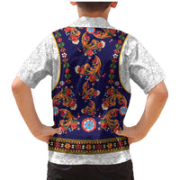 Norwegian Female Bunad Family Matching Mermaid Dress and Hawaiian Shirt with Rosemaling Folk Art Navy Color - Wonder Print Shop