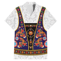 Norwegian Female Bunad Family Matching Mermaid Dress and Hawaiian Shirt with Rosemaling Folk Art Navy Color - Wonder Print Shop