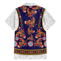 Norwegian Female Bunad Family Matching Mermaid Dress and Hawaiian Shirt with Rosemaling Folk Art Navy Color - Wonder Print Shop