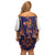 Norwegian Female Bunad Family Matching Off Shoulder Short Dress and Hawaiian Shirt with Rosemaling Folk Art Navy Color - Wonder Print Shop