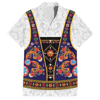 Norwegian Female Bunad Family Matching Short Sleeve Bodycon Dress and Hawaiian Shirt with Rosemaling Folk Art Navy Color - Wonder Print Shop