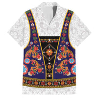 Norwegian Female Bunad Family Matching Summer Maxi Dress and Hawaiian Shirt with Rosemaling Folk Art Navy Color - Wonder Print Shop