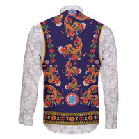 Norwegian Female Bunad Family Matching Tank Maxi Dress and Hawaiian Shirt with Rosemaling Folk Art Navy Color - Wonder Print Shop