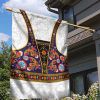 Norwegian Female Bunad Garden Flag with Rosemaling Folk Art Navy Color - Wonder Print Shop