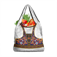 Norwegian Female Bunad Grocery Bag with Rosemaling Folk Art Navy Color - Wonder Print Shop