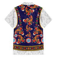 Norwegian Female Bunad Hawaiian Shirt with Rosemaling Folk Art Navy Color - Wonder Print Shop