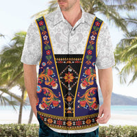 Norwegian Female Bunad Hawaiian Shirt with Rosemaling Folk Art Navy Color - Wonder Print Shop