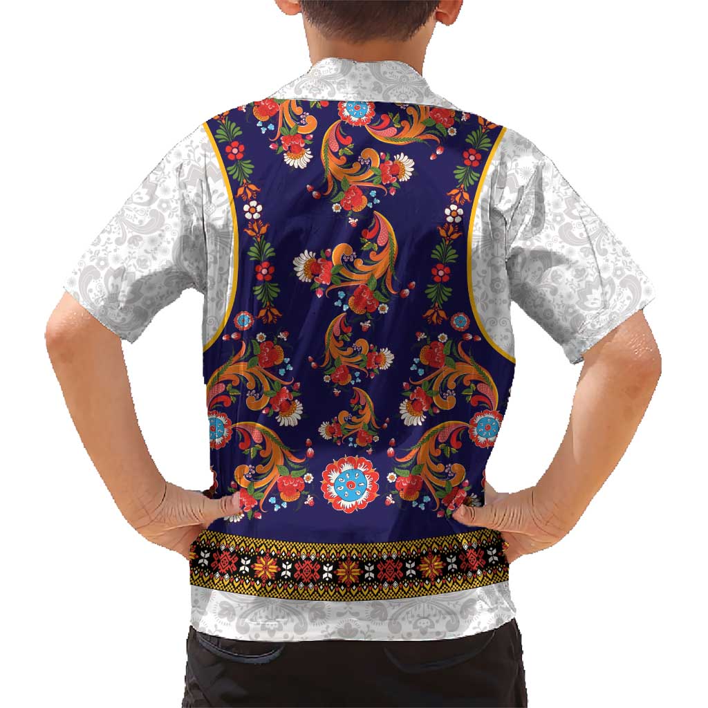 Norwegian Female Bunad Hawaiian Shirt with Rosemaling Folk Art Navy Color - Wonder Print Shop