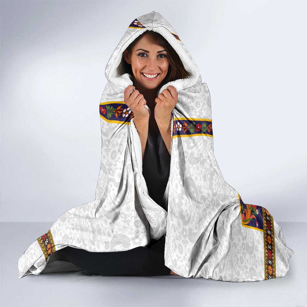 Norwegian Female Bunad Hooded Blanket with Rosemaling Folk Art Navy Color - Wonder Print Shop