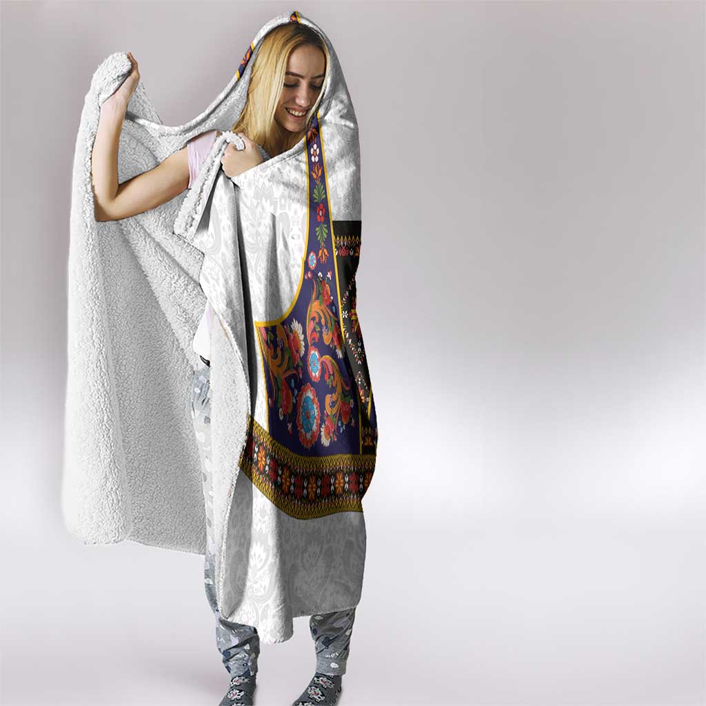 Norwegian Female Bunad Hooded Blanket with Rosemaling Folk Art Navy Color - Wonder Print Shop