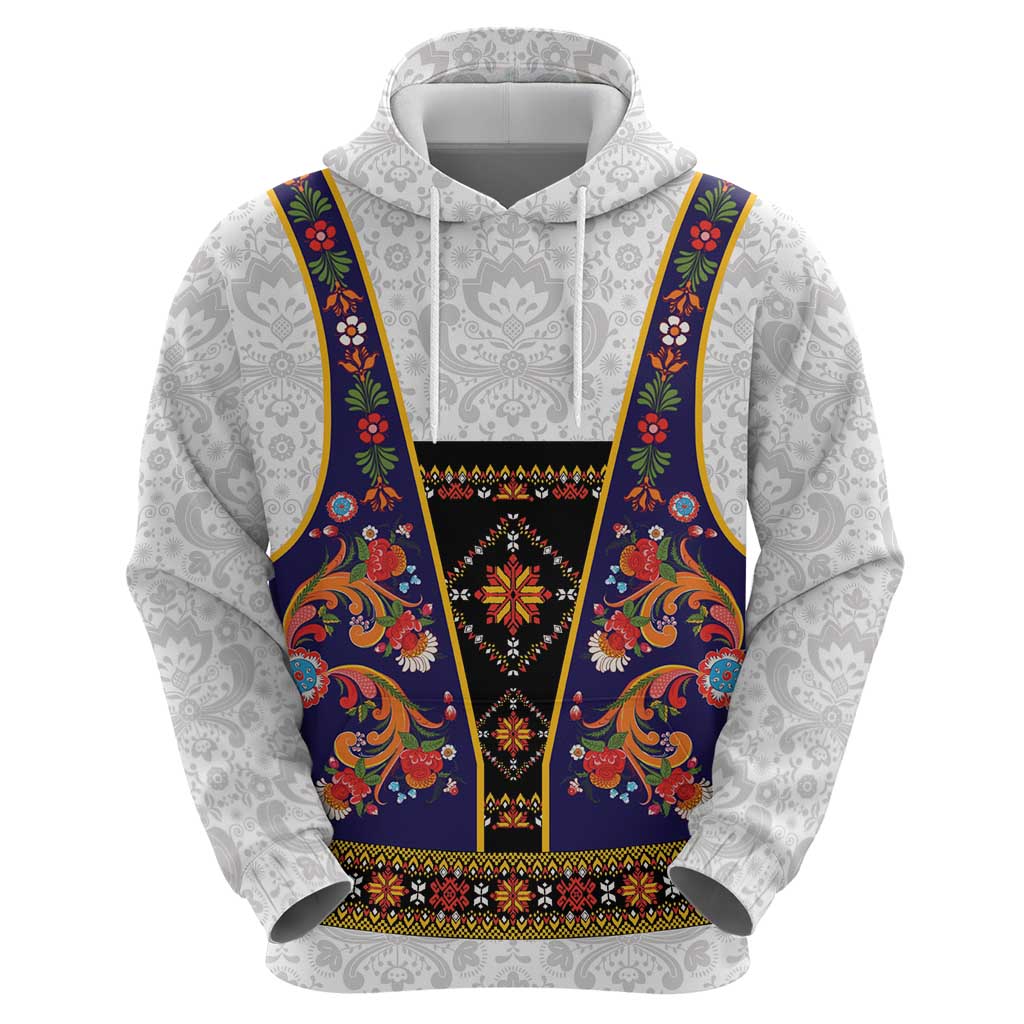 Norwegian Female Bunad Hoodie with Rosemaling Folk Art Navy Color - Wonder Print Shop