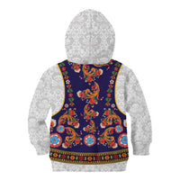 Norwegian Female Bunad Kid Hoodie with Rosemaling Folk Art Navy Color - Wonder Print Shop