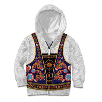Norwegian Female Bunad Kid Hoodie with Rosemaling Folk Art Navy Color - Wonder Print Shop