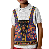 Norwegian Female Bunad Kid Polo Shirt with Rosemaling Folk Art Navy Color - Wonder Print Shop