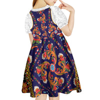 Norwegian Female Bunad Kid Short Sleeve Dress with Rosemaling Folk Art Navy Color - Wonder Print Shop