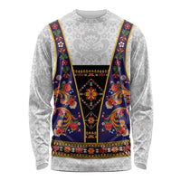 Norwegian Female Bunad Long Sleeve Shirt with Rosemaling Folk Art Navy Color - Wonder Print Shop