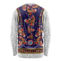 Norwegian Female Bunad Long Sleeve Shirt with Rosemaling Folk Art Navy Color - Wonder Print Shop
