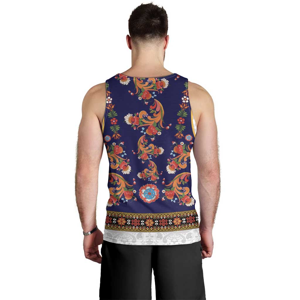 Norwegian Female Bunad Men Tank Top with Rosemaling Folk Art Navy Color - Wonder Print Shop