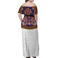 Norwegian Female Bunad Off Shoulder Maxi Dress with Rosemaling Folk Art Navy Color - Wonder Print Shop
