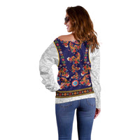 Norwegian Female Bunad Off Shoulder Sweater with Rosemaling Folk Art Navy Color - Wonder Print Shop