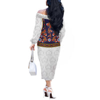 Norwegian Female Bunad Off The Shoulder Long Sleeve Dress with Rosemaling Folk Art Navy Color - Wonder Print Shop