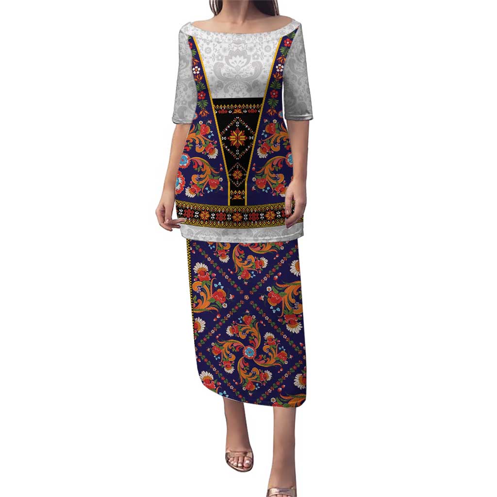 Norwegian Female Bunad Puletasi with Rosemaling Folk Art Navy Color - Wonder Print Shop