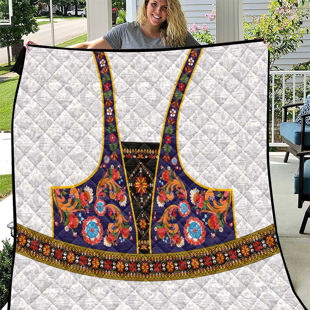 Norwegian Female Bunad Quilt with Rosemaling Folk Art Navy Color - Wonder Print Shop